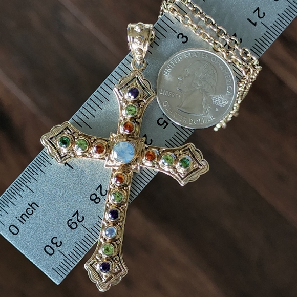 Nicky Butler Designer Signed Cross Pendant Bronze Moonstone Peridot Necklace NWT - Picture 7 of 11